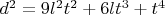 $d^2=9l^2t^2+6lt^3+t^4$