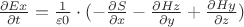 $\frac{\partial Ex}{\partial t} = \frac{1}{\varepsilon0} \cdot (- \frac{\partial S}{\partial x} - \frac{\partial Hz}{\partial y} + \frac{\partial Hy}{\partial z})$