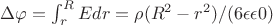 $\Delta\varphi=\int_{r}^{R} Edr=\rho(R^2-r^2)/(6\epsilon\epsilon0)$