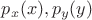 $p_x(x), p_y(y)$ $p_x(x), p_y(y)$