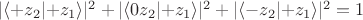 $\lvert\langle+z_2\lvert+z_1\rangle\rvert^2 + \lvert\langle0z_2\lvert+z_1\rangle\rvert^2 + \lvert\langle-z_2\lvert+z_1\rangle\rvert^2 = 1$