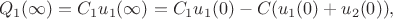 $$Q_1(\infty)=C_1u_1(\infty)=C_1u_1(0)-C(u_1(0)+u_2(0)),$$