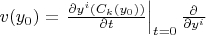 $v(y_0)=\left.\frac{\partial y^i(C_k(y_0))}{\partial t}\right|_{t=0}\frac{\partial}{\partial y^i}$