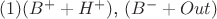 $(1)  (B^+ + H^+)$, $(B^- + Out)$