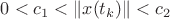 $0<c_1<\|x(t_k)\|< c_2$