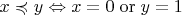 $x\preccurlyeq y \Leftrightarrow x = 0\mathrel{\mathrm{or}} y = 1$