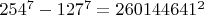$254^7-127^7=260144641^2$