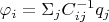 $\varphi_i=\Sigma_j C^{-1}_{ij} q_j$