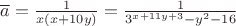 $\overline{a} =  \frac{1}{x(x+10y)} = \frac{1}{3^{x+11y+3}-y^2-16}$