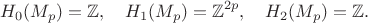 $$
H_0(M_p)=\mathbb{Z},\quad H_1(M_p)=\mathbb{Z}^{2p},\quad H_2(M_p)=\mathbb{Z}.
$$