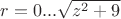 $r=0...\sqrt{z^2+9}$