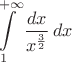 $$\int\limits_1^{+\infty}{dx\over x^{3\over 2}}\,dx$$