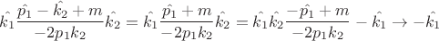 $$
\hat{k_1}\frac{\hat{p_1}-\hat{k_2}+m}{-2p_1k_2}\hat{k_2}=\hat{k_1}\frac{\hat{p_1}+m}{-2p_1k_2}\hat{k_2}=\hat{k_1}\hat{k_2}\frac{-\hat{p_1}+m}{-2p_1k_2}-\hat{k_1}\rightarrow -\hat{k_1}
$$