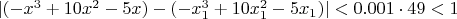 $|(-x^3+10 x^2-5 x)-(-x_1^3+10 x_1^2-5 x_1)|<0.001 \cdot 49<1$