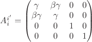 $A^{i'}_i=\begin{pmatrix}
\gamma & \beta \gamma & 0  & 0\\
\beta \gamma & \gamma  & 0  & 0\\
0 & 0 & 1 & 0\\
0 & 0 & 0 & 1 
\end{pmatrix}$