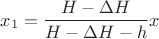 $$x_1=\frac{H-\Delta H}{H-\Delta H- h}x$$ $$x_1=\frac{H-\Delta H}{H-\Delta H- h}x$$