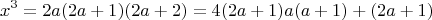 $$x^3=2a(2a+1)(2a+2) = 4(2a+1)a(a+1) +(2a +1)$$
