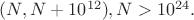 $(N, N+10^{12}), N>10^{24}.$