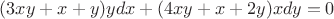 $(3xy+x+y)ydx+(4xy+x+2y)xdy=0$