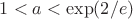 $1<a<\exp(2/e)$