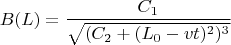 $$B(L)=\frac{C_1}{\sqrt{(C_2+(L_0-vt)^2)^3}}$$