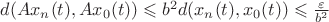 $d(Ax_n(t), Ax_0(t)) \leqslant b^2 d(x_n(t), x_0(t))  \leqslant \frac{\varepsilon}{b^2}$