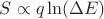 $S \propto q \ln(\Delta E)$