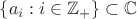 $\left\lbrace{a_i} : i \in \mathbb{Z}_+ \right\rbrace  \subset\mathbb{C}    $