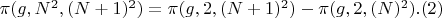 $\pi(g,N^2,(N+1)^2)=\pi(g,2,(N+1)^2)-\pi(g,2,(N)^2).(2)$