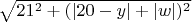 $\sqrt{21^{2}+(|20-y|+|w|)^{2}}$