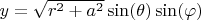$y = \sqrt{r^2 + a^2} \sin(\theta) \sin(\varphi)$
