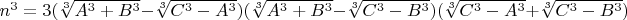 $n^3 = 3(\sqrt[3]{A^3+B^3}-\sqrt[3]{C^3-A^3})(\sqrt[3]{A^3+B^3}-\sqrt[3]{C^3-B^3})(\sqrt[3]{C^3-A^3}+\sqrt[3]{C^3-B^3})$