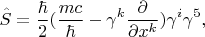 $$\hat{S}=\frac \hbar 2 (\frac {mc} {\hbar} - \gamma^k \frac {\partial}{\partial x^k})\gamma^i\gamma^5,$$