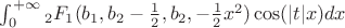 $\int_{0}^{+\infty}_{2}F_{1}(b_{1},b_{2}-\frac{1}{2},b_{2},-\frac{1}{2}x^{2})\cos(|t|x)dx$