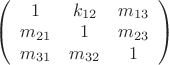 $
\left( \begin{array}{ccc}
1 & k_{12} & m_{13}\\
m_{21} & 1 & m_{23} \\
m_{31} & m_{32} & 1 \\
 \end{array} \right)$
