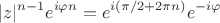 $$|z|^{n-1}e^{i\varphi n}=e^{i(\pi/2+2\pi n)}e^{-i\varphi}$$