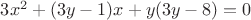 $3x^2+(3y-1)x+y(3y-8)=0$