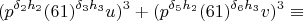 $$(p^{\delta_2h_2}(61)^{\delta_3h_3}u)^3+(p^{\delta_5h_2}(61)^{\delta_6h_3}v)^3\equiv$$