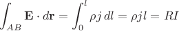 $$\int_{AB} \mathbf{E}\cdot d\mathbf{r}=\int_0^l\rho j\,dl=\rho j l=RI$$