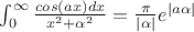 $\int_0^\infty {\frac{cos(ax)dx}{x^2+{\alpha}^2}}=\frac{\pi}{|\alpha|}e^{|a{\alpha}|}$