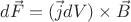 $d\vec{F} = (\vec{j} dV) \times \vec{B}$