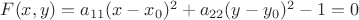 $F(x,y)=a_{11}(x-x_0)^{2} + a_{22}(y-y_0)^{2} - 1=0$