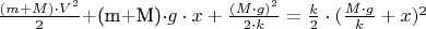 $\frac{(m+M)\cdot V^2}{2}$+(m+M)$\cdot g \cdot x+\frac{(M\cdot g)^2}{2\cdot k}=\frac{k}{2}\cdot (\frac{M\cdot g}{k}+ x)^2 $