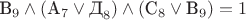 $\text{В}_{9}\wedge(\text{А}_{7}\vee\text{Д}_{8})\wedge(\text{С}_{8}\vee\text{В}_{9})=1$