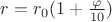$r=r_{0}(1+\frac{\varphi}{10})$