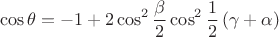 $$
\cos \theta = -1 + 2 \cos^2 \frac{\beta}{2} \cos^2 \frac{1}{2} \left( \gamma + \alpha \right) 
$$
