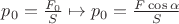 $p_0 = \frac {F_0} {S} \mapsto p_0 = \frac {F \cos \alpha} {S}$