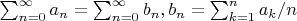 $\sum_{n=0}^{\infty}a_n=\sum_{n=0}^{\infty}b_n,b_n=\sum_{k=1}^n a_k/n$