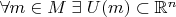 $ \forall m \in M \; \exists \; U(m) \subset \mathbb{R}^n $