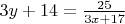 $3y+14=\frac {25}{3x+17}$
